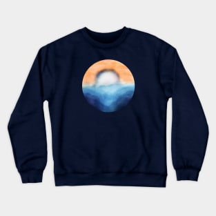 Vibrant Moon Rising Over The Mountains and Waves Abstract Digital WaterColor Art Crewneck Sweatshirt